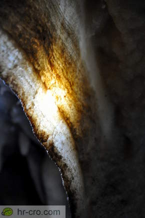Shine of light through cave drapery