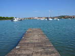 Harbour - Wooden pier and view across the harbour towards Medulin 