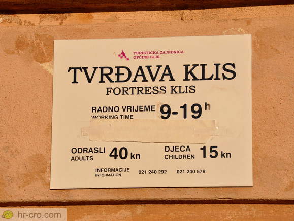 Trdnjava Klis - Delovni čas 9-19h, cena 40 kn (leto 2016)